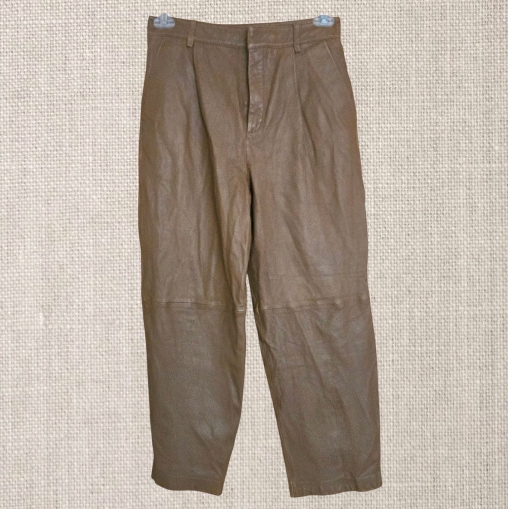 Gestuz Lambskin Leather Culotte Pants Caramel Brown Denmark Straight Leg /S - Picture 3 of 10